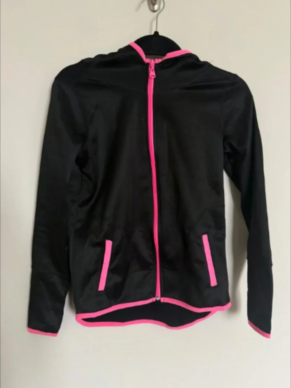Justice Girls Hoodie Size 12 Black Pink Athletic Zip Up Jacket